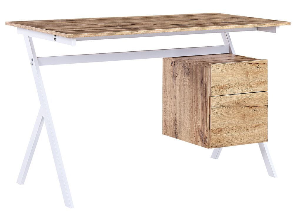 Beliani Písací stôl so zásuvkou 120 x 60 cm svetlé drevo/biela ASHLAND